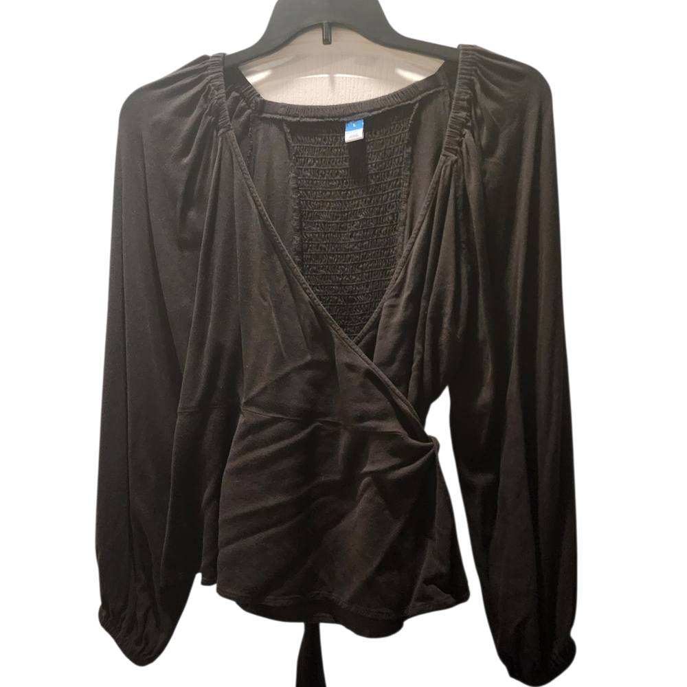 Old Navy Black Wrap-Style Long Sleeve Blouse